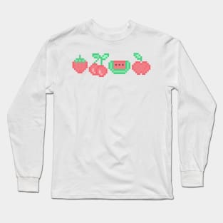 Kawaii Pixel Art Pastel Pink Red Fruit Design Long Sleeve T-Shirt